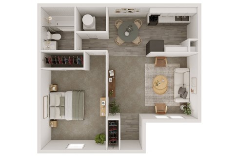 Floor plan for 1 bed, 1 bath, 751 sqft